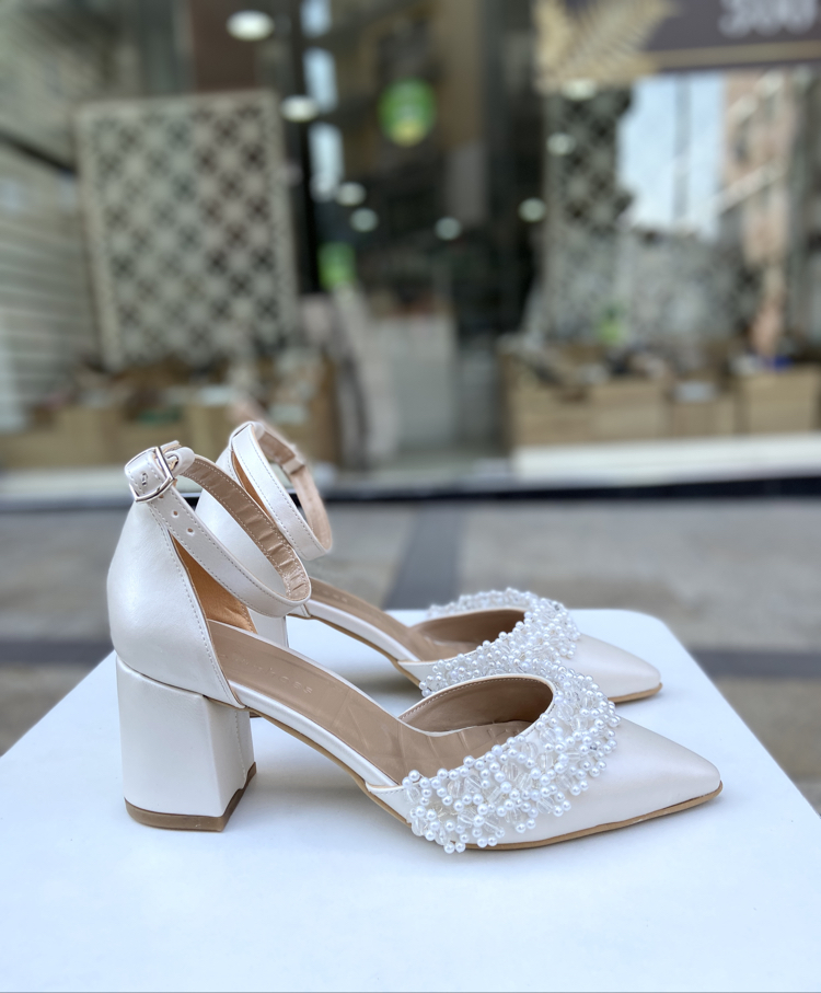 Sedef deri incili 6 cm topuklu ayakkabı