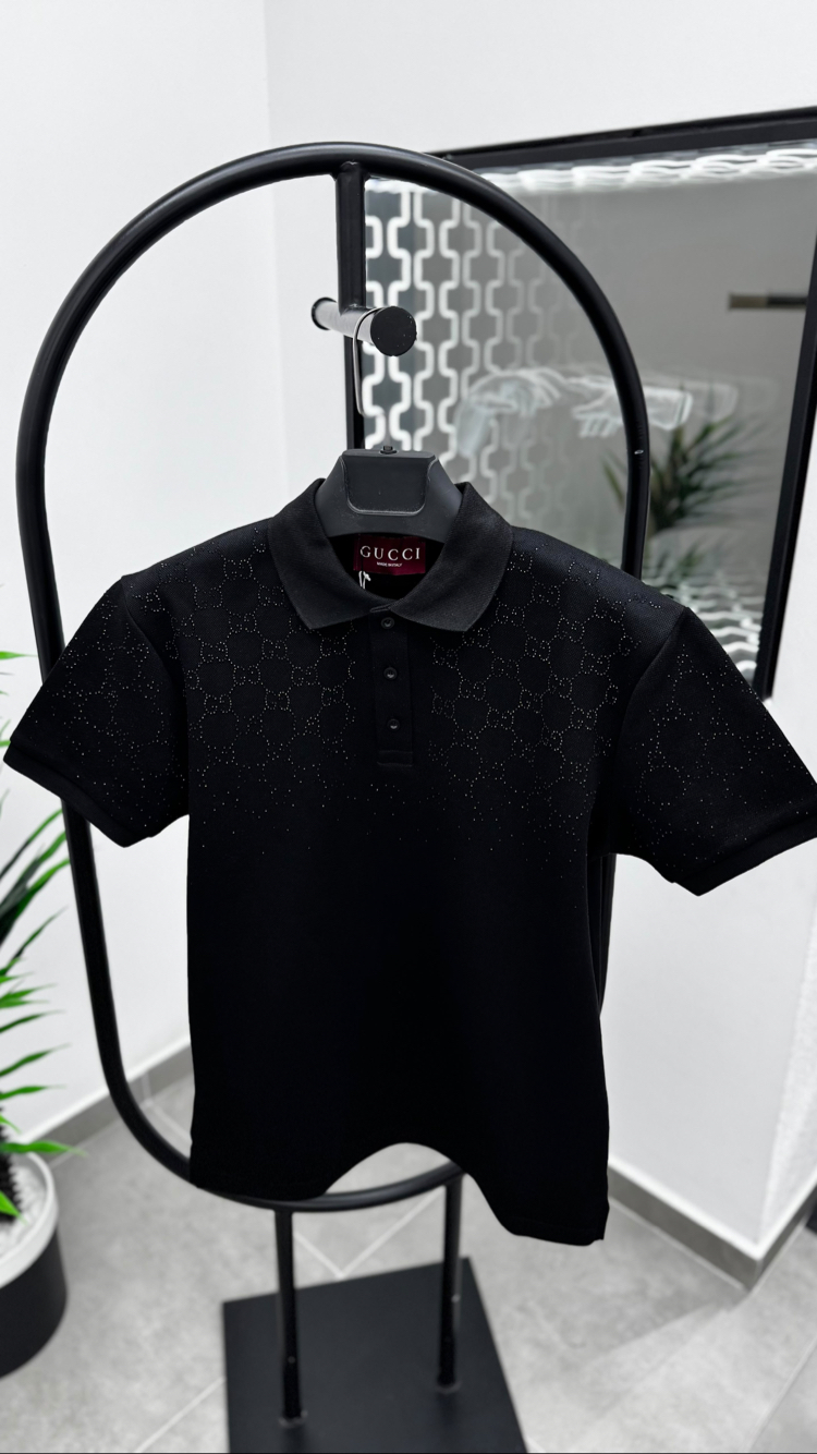 YENI SEZON-GUCCİ TAŞ DETAYLI POLO YAKA