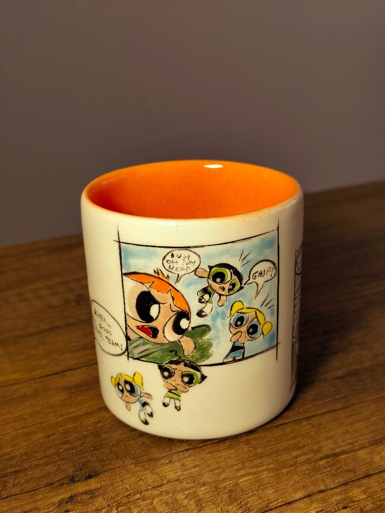 Powerpuff Girls El Yapımı Seramik Kupa – 300 ml | Tamamı El Boyaması Koleksiyon Kupası