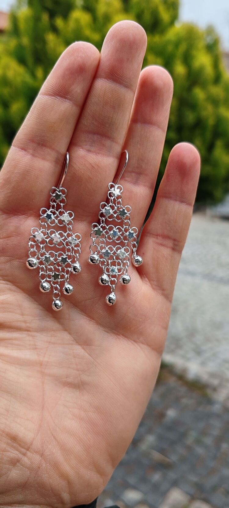 Gümüş Küpe Telkari 925 Ayar Gümüş El Yapımı Yıldızlı Urfa Akıtma 925 Ayar 