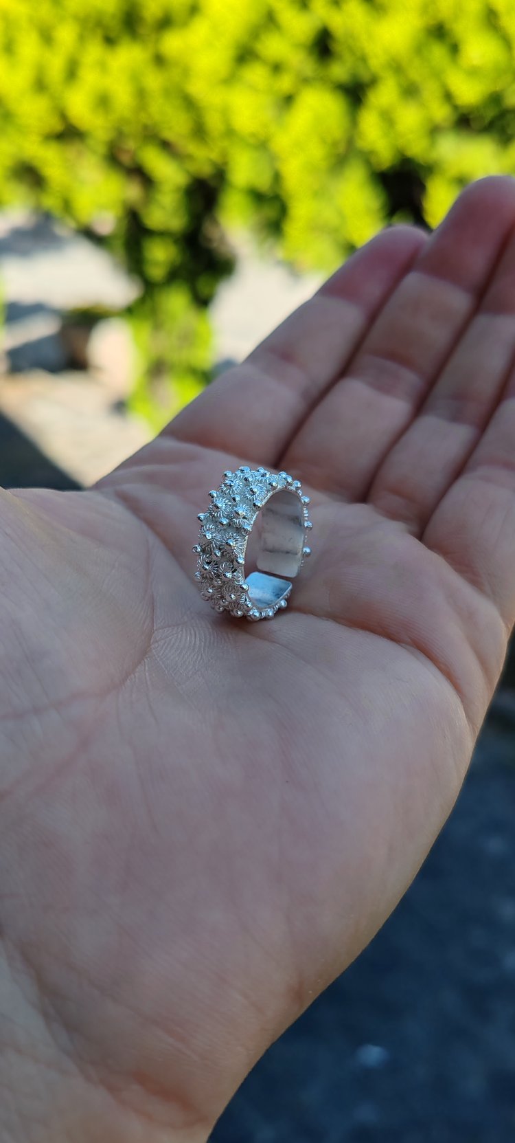 Gümüş Yüzük Kişniş İki Sıra Telkari 925 Ayar  Altı Açık Model 55 mm 15 Numara 