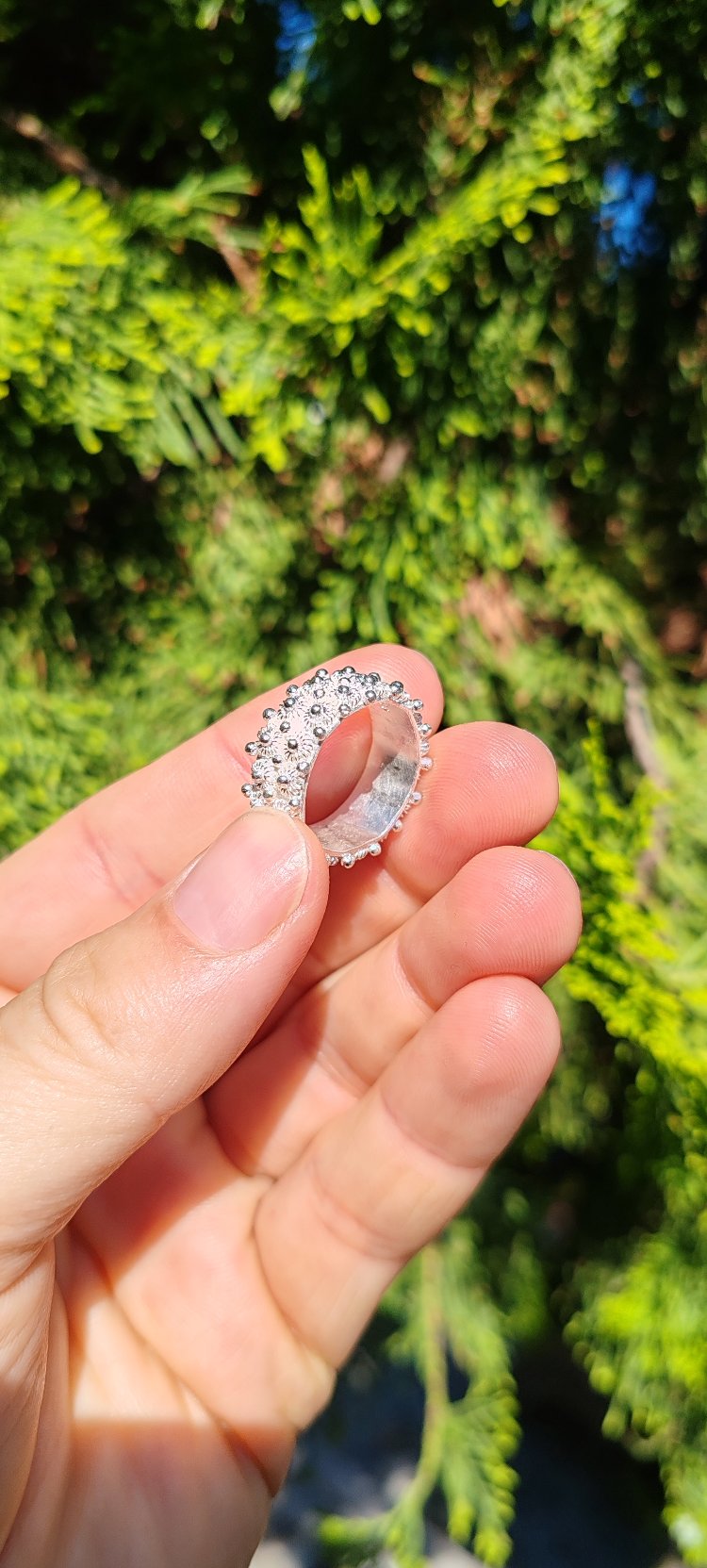 Gümüş Yüzük Kişniş İki Sıra Telkari 925 Ayar  Altı Açık Model 55 mm 15 Numara 