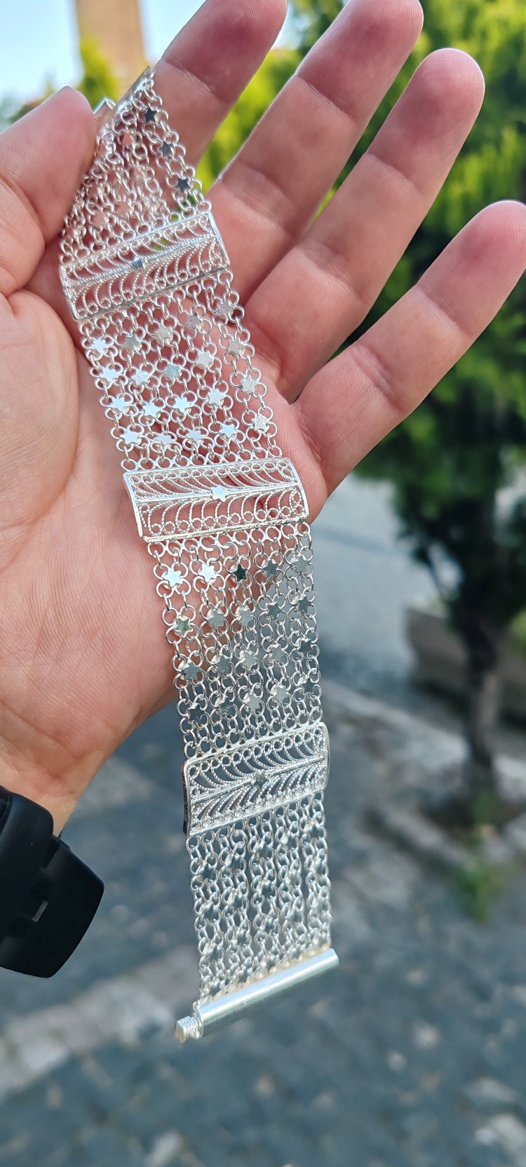 Telkari Yıldızlı Bileklik El Yapımı 925 Ayar Gümüş 