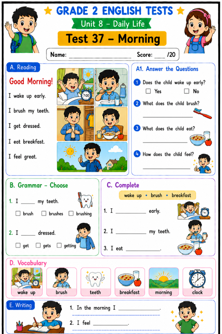 ENGLISH TESTS BUNDLE FOR 2ND GRADE
