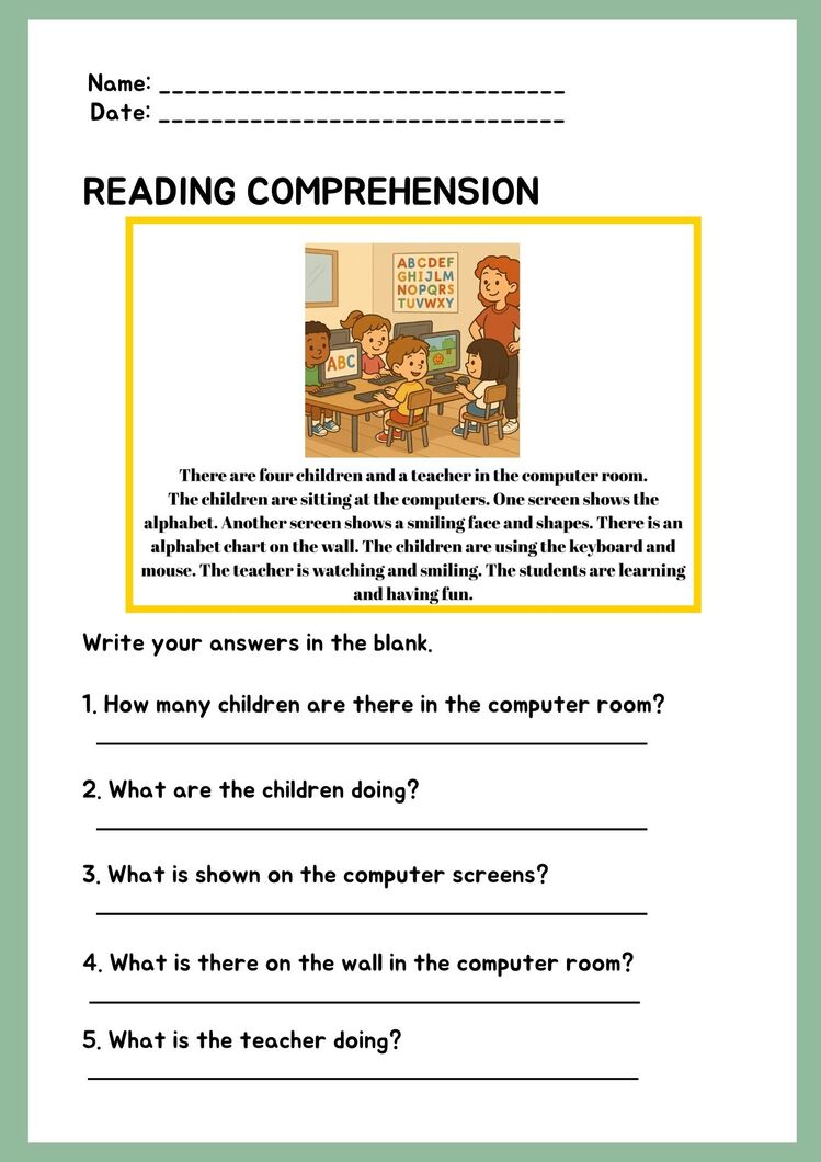 SCHOOL LIFE READING COMPREHENSION WORKSHEETS