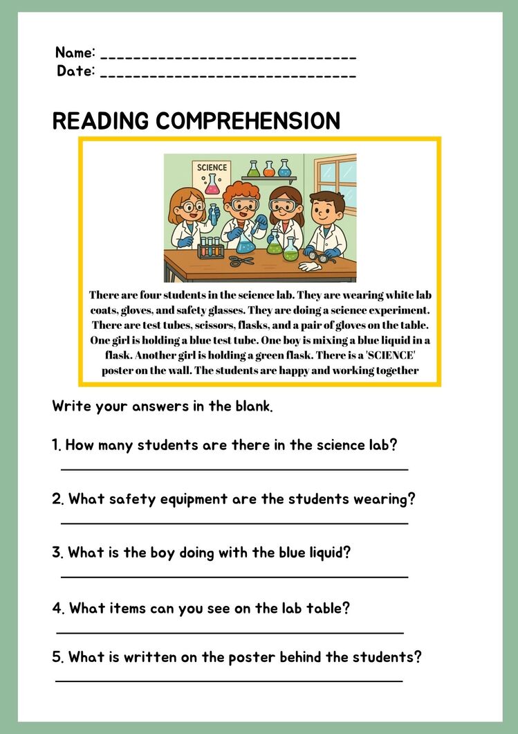 SCHOOL LIFE READING COMPREHENSION WORKSHEETS