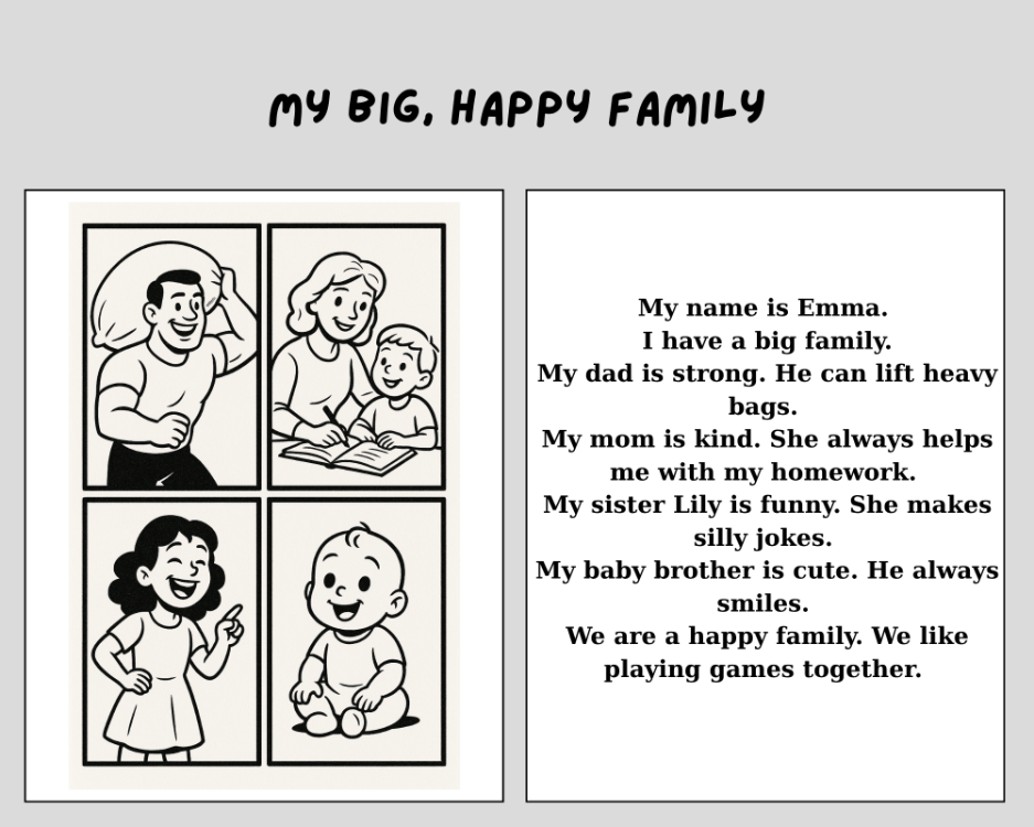 MY FAMILY & ADJECTIVES READING PASSAGES