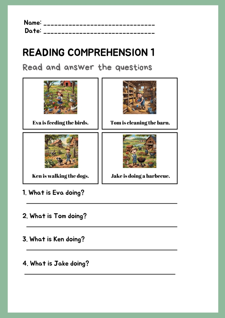 PRESENT CONTINUOUS TENSE READING COMPREHENTIONS WORKSHEETS 1
