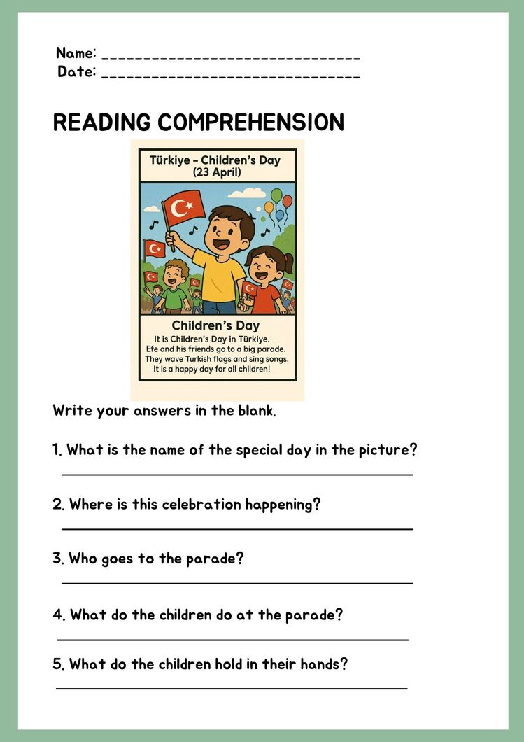 FESTIVALS & NATIONAL DAYS READING COMPREHENSION WORKSHEETS