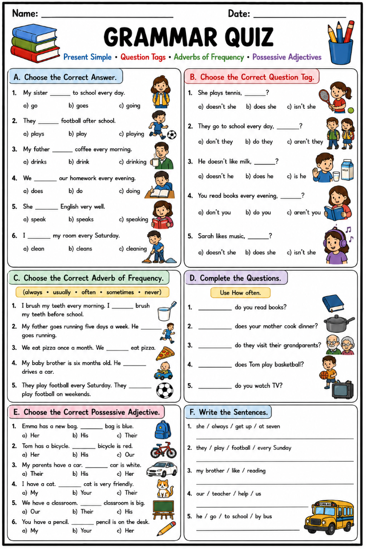 ENGLISH GRAMMAR & READING COMPREHENSION QUIZ PACK
