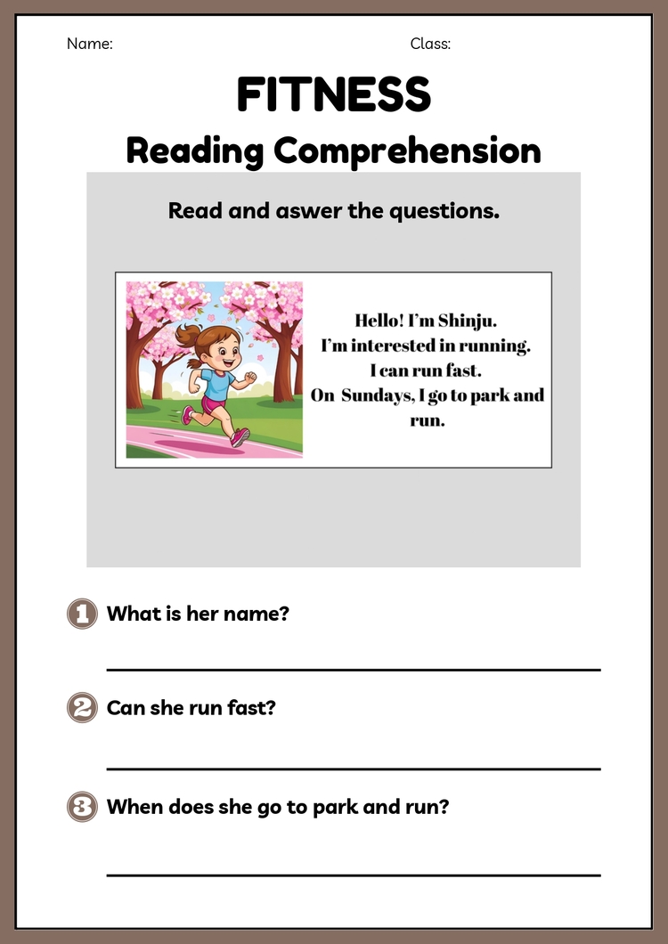 FITNESS READING COMPREHENSION WORKSHEETS