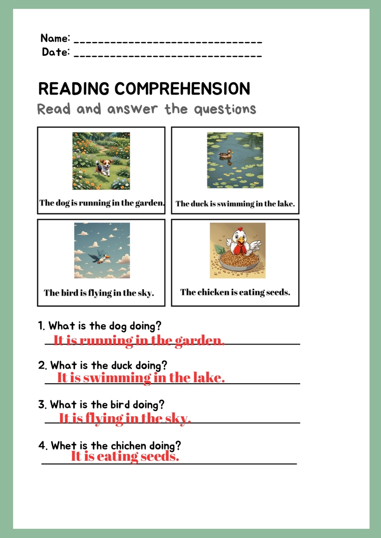 PRESENT CONTINUOUS TENSE READING COMPREHENTIONS WORKSHEETS 1