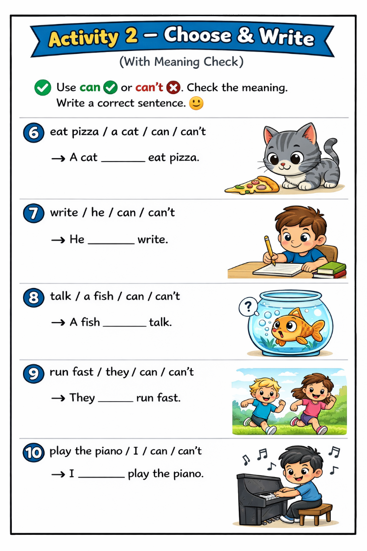 CAN/CAN'T PRACTICE WORKSHEETS
