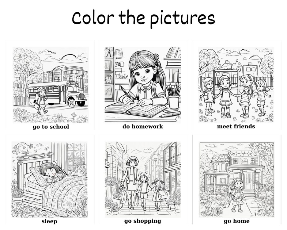 VERBS COLORING CARDS (İLKOKUL)