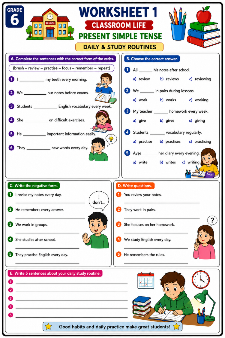 GRADE 6 ENGLISH GRAMMAR WORKSHEETS BOOK 1