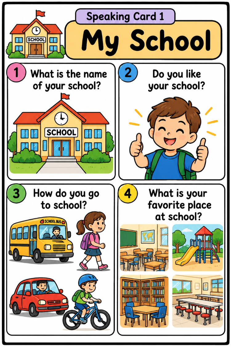 3RD GRADE SCHOOL LIFE & CLASROOM LIFE SPEAKING CARDS