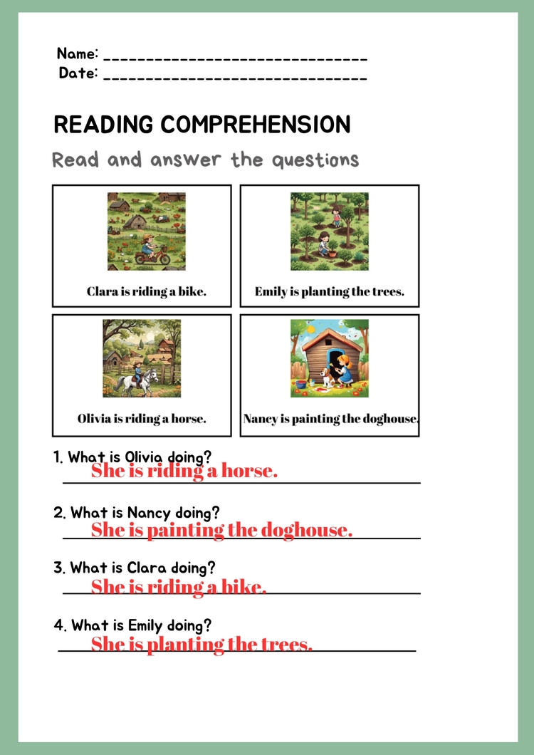PRESENT CONTINUOUS TENSE READING COMPREHENTIONS WORKSHEETS 1