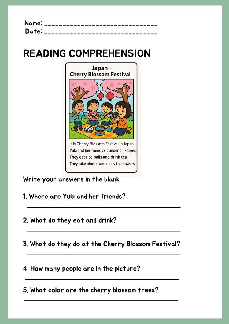 FESTIVALS & NATIONAL DAYS READING COMPREHENSION WORKSHEETS