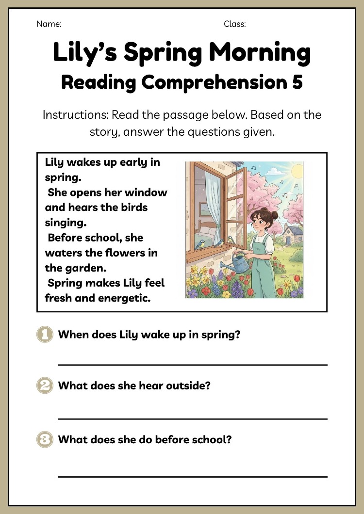 SEASONS & PERSONAL LIFE READING COMPREHENSION WORKSHEETS
