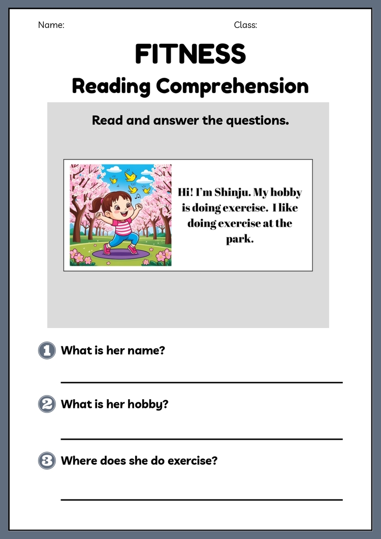 FITNESS READING COMPREHENSION WORKSHEETS
