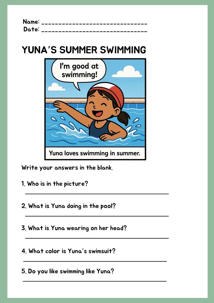 SUMMER TIME READING COMPREHENSION WORKSHEETS