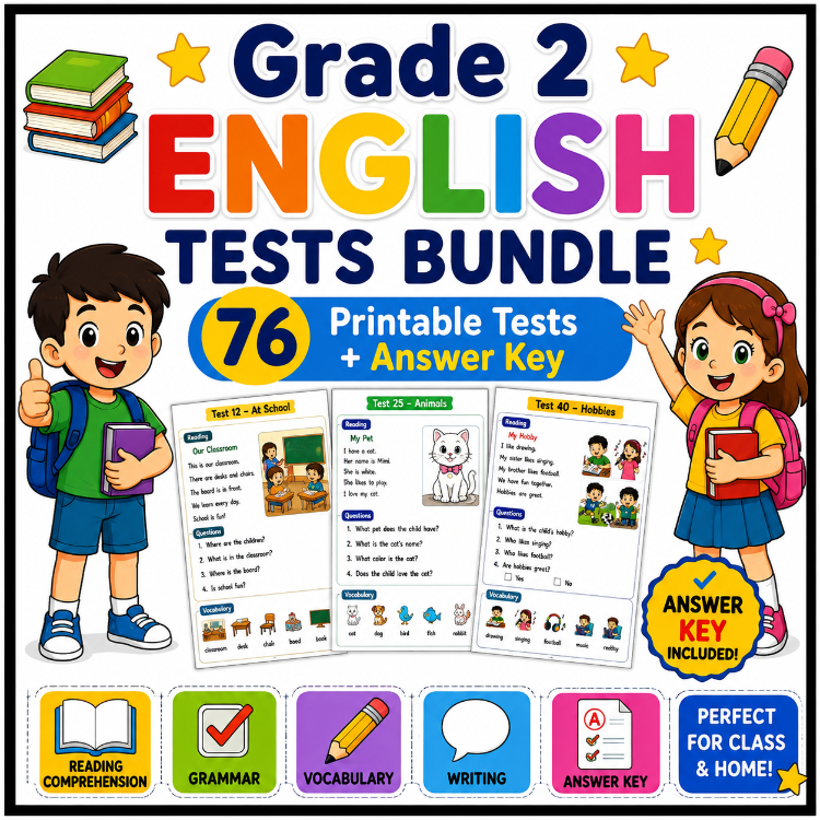 ENGLISH TESTS BUNDLE FOR 2ND GRADE