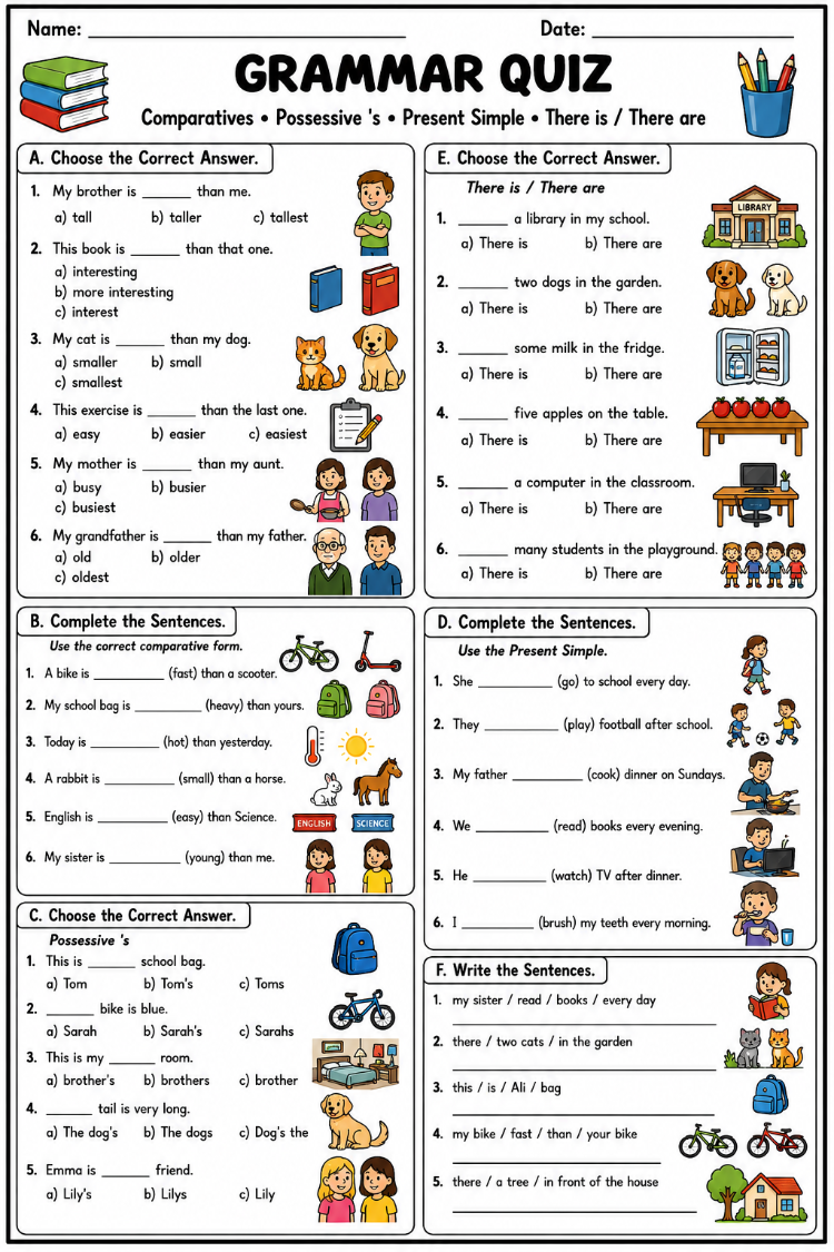 ENGLISH GRAMMAR & READING COMPREHENSION QUIZ PACK