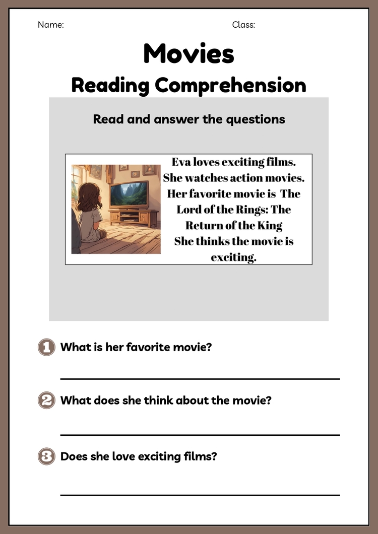 MOVIES READING COMPREHENSION WORKSHEETS 