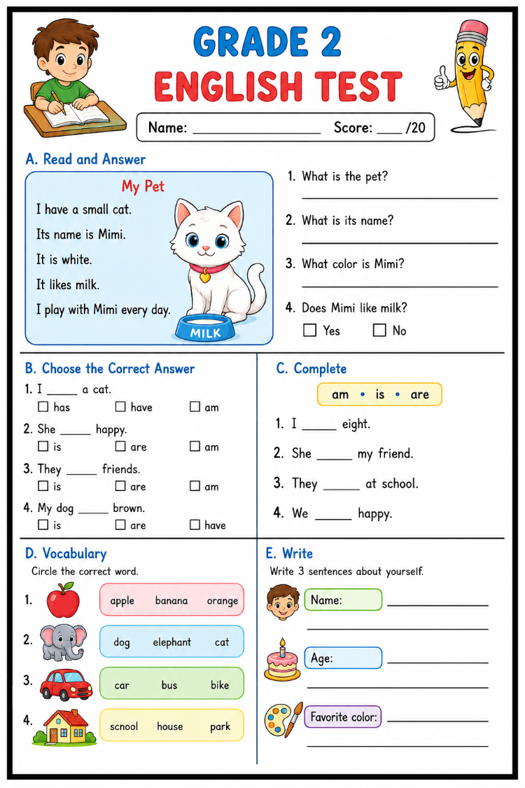 ENGLISH TESTS BUNDLE FOR 2ND GRADE