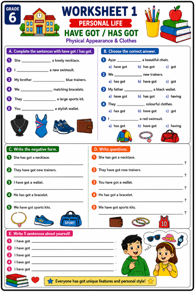 GRADE 6 ENGLISH GRAMMAR WORKSHEETS BOOK 1