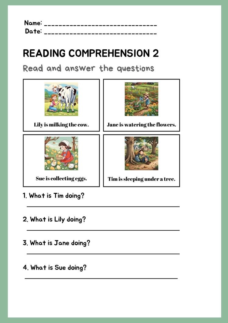 PRESENT CONTINUOUS TENSE READING COMPREHENTIONS WORKSHEETS 1