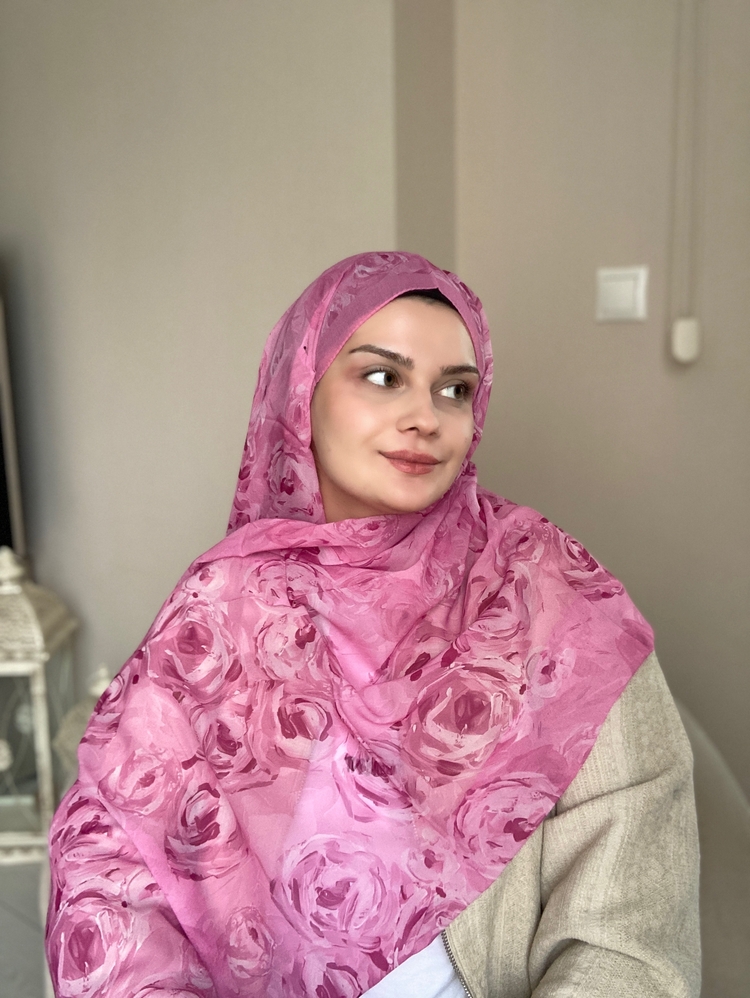 İpek Krep Şal Gül Pembe