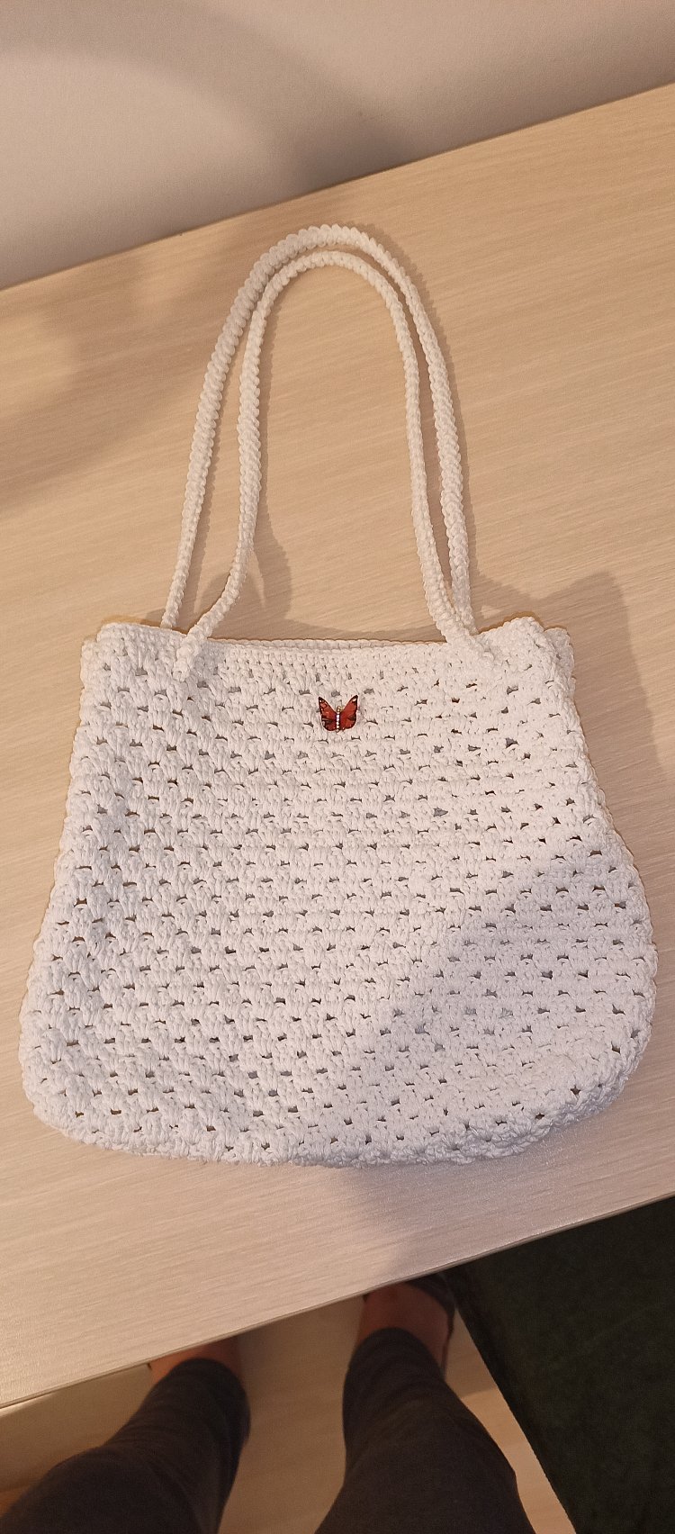 Polyester Makrome Beyaz Omuz Çantası