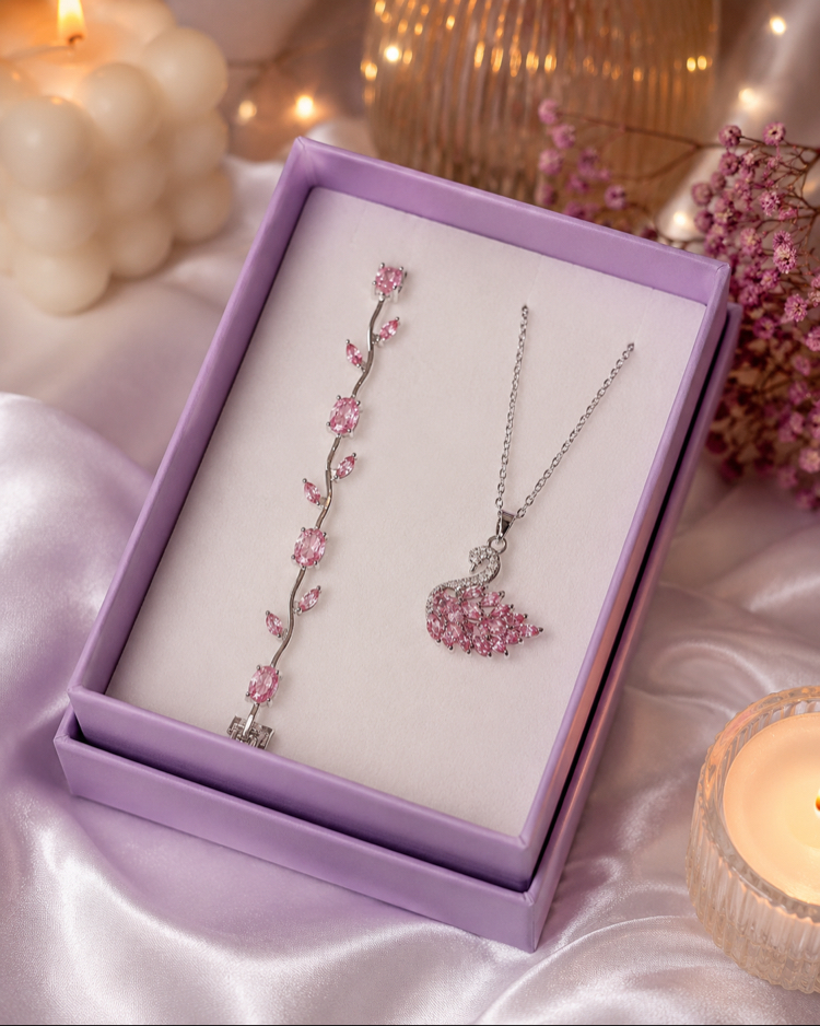 PEMBE KUĞU VE LALE BİLEKLİK SETİ