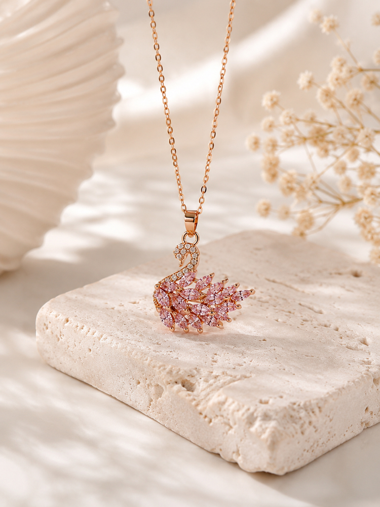 GOLD RENK PEMBE TAŞLI KUĞU KOLYE