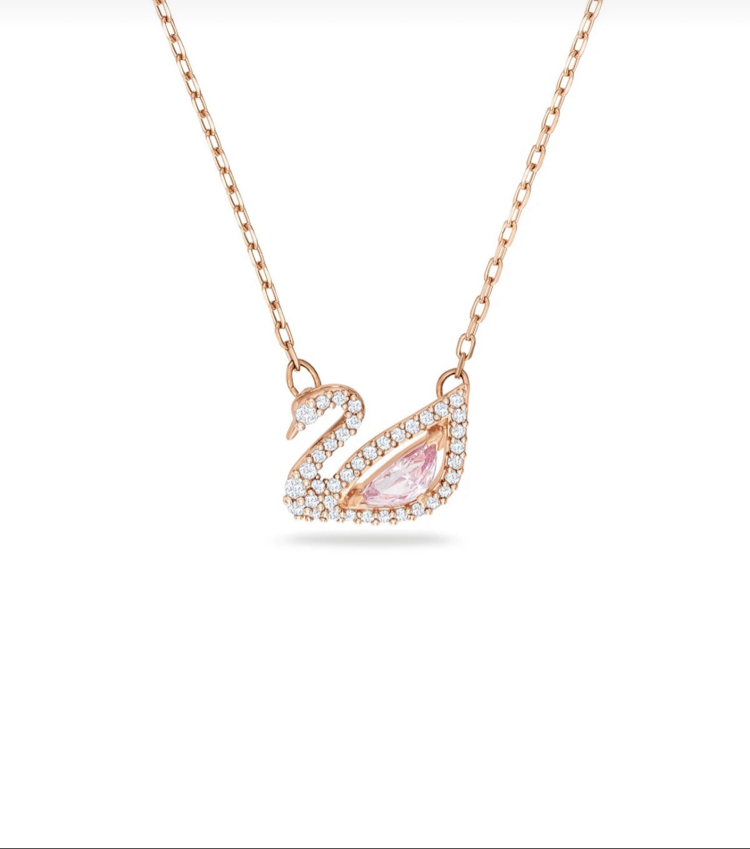 GOLD RENK PEMBE TAŞLI KUĞU KOLYE ÇELİK