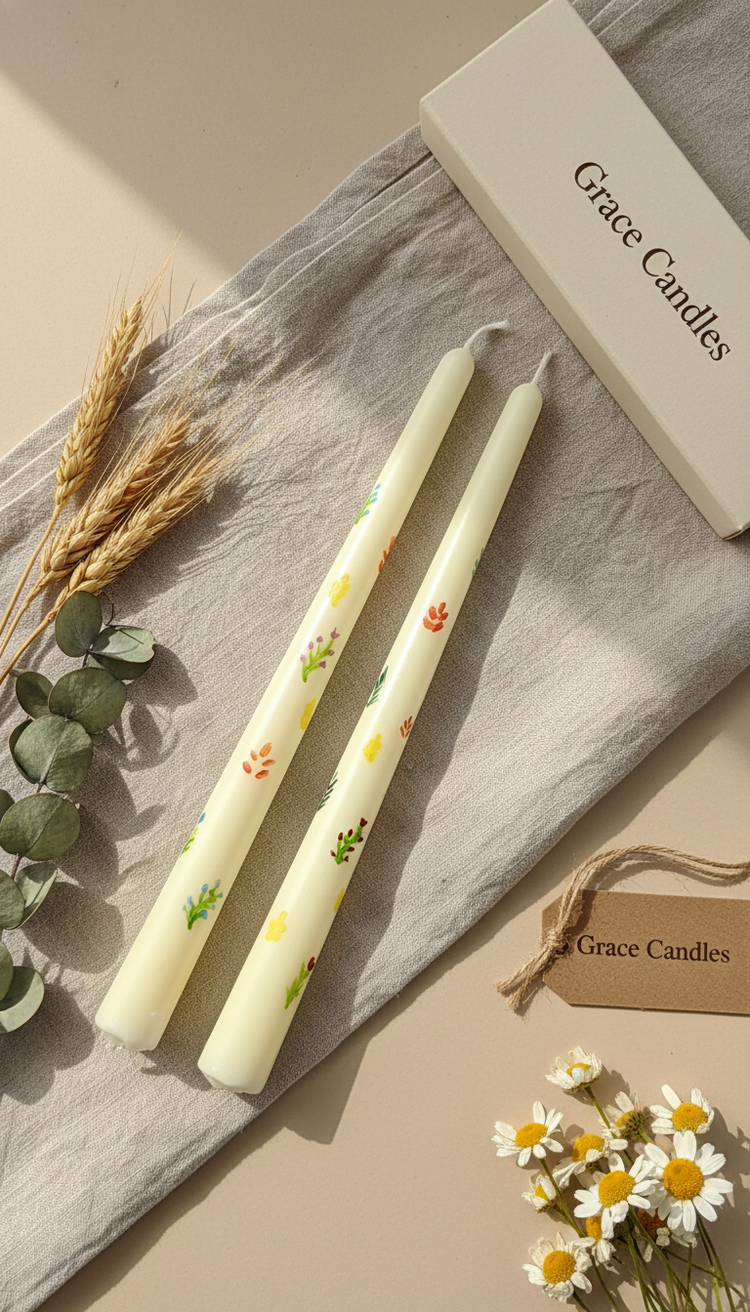 Güz Bahçesi El Boyaması Şamdan Mum (2li Set) El Dökümü