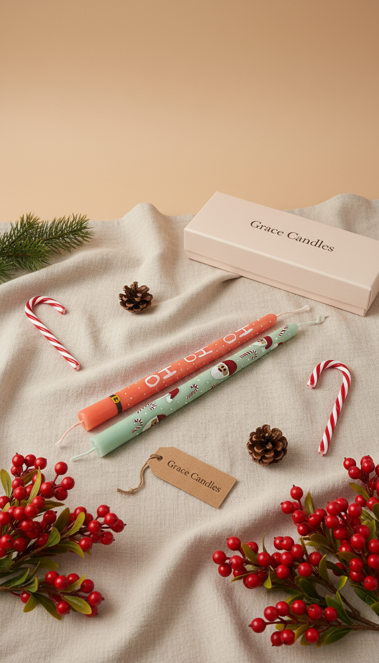 Noel Baba Süslemeli Boyalı Mum (2li Set) El Dökümü