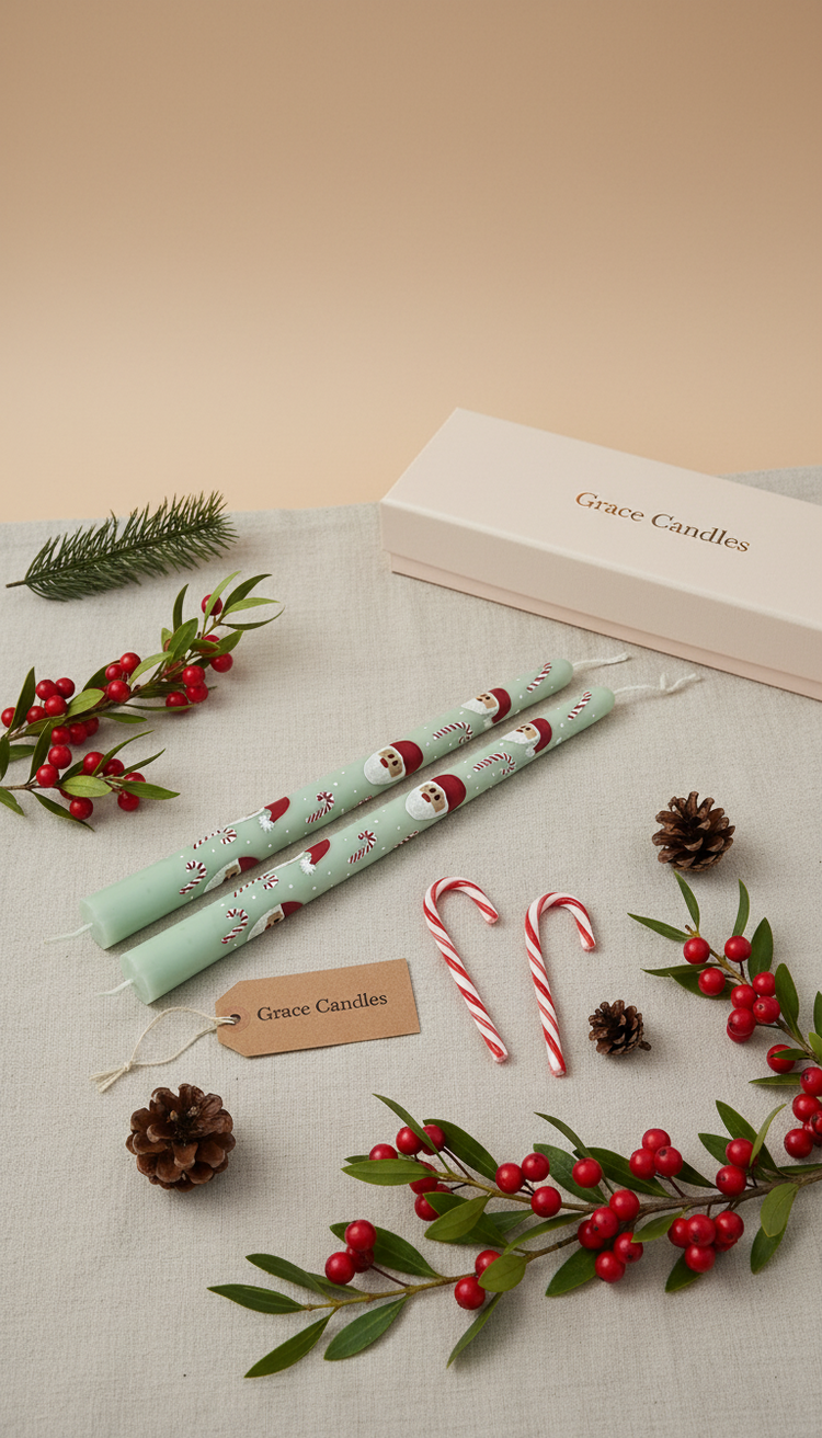 Noel Babalı Boyalı Mum (2li Set) El Dökümü