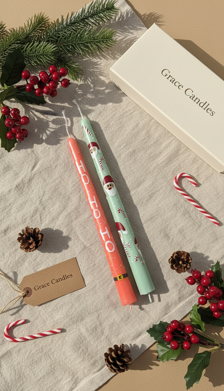 Noel Baba Süslemeli Boyalı Mum (2li Set) El Dökümü