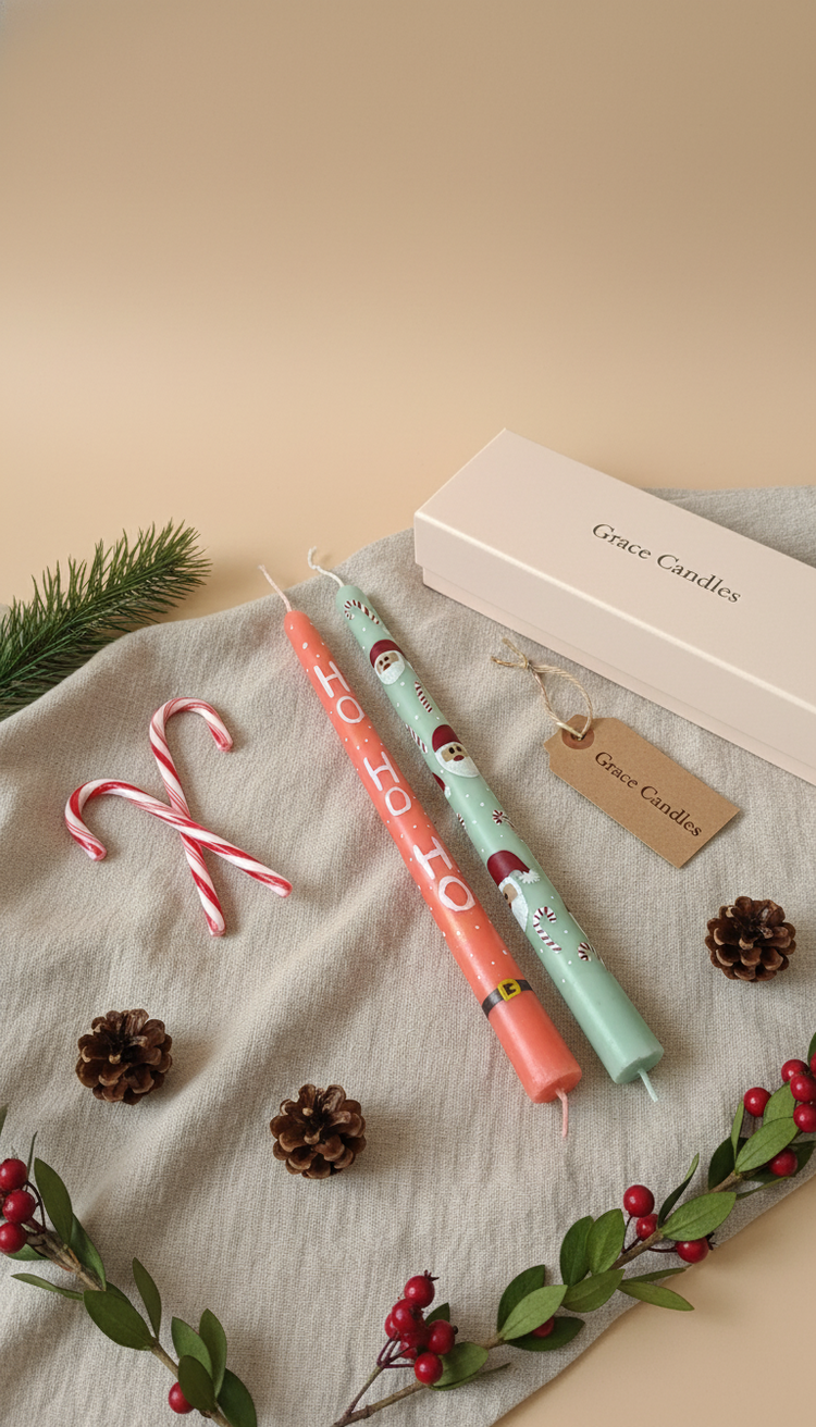 Noel Baba Süslemeli Boyalı Mum (2li Set) El Dökümü