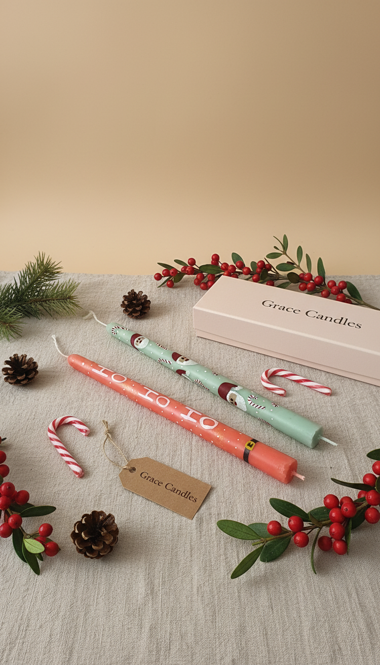 Noel Baba Süslemeli Boyalı Mum (2li Set) El Dökümü