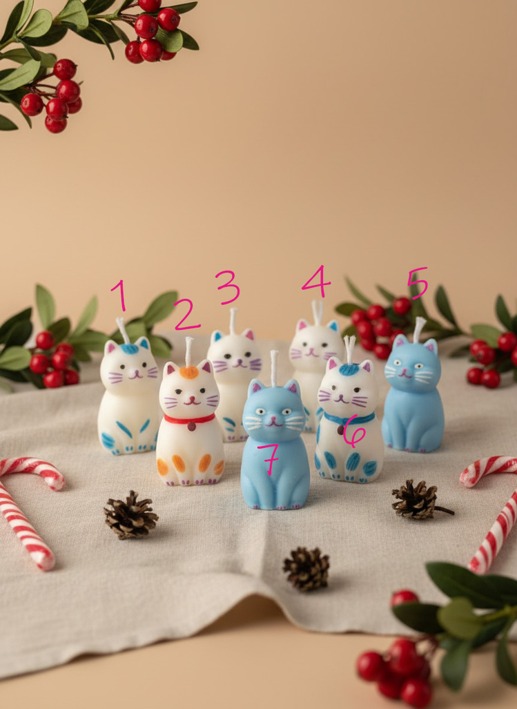 El Boyaması Kedi Mum Tekli Mini Boy