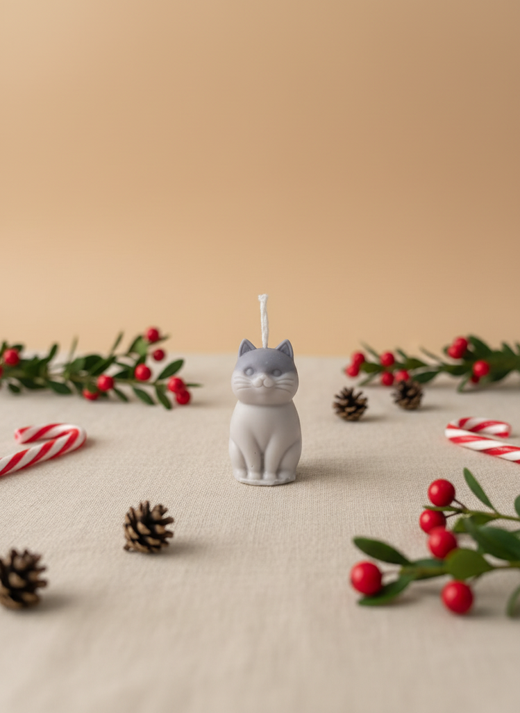 El Boyaması Kedi Mum Tekli Mini Boy