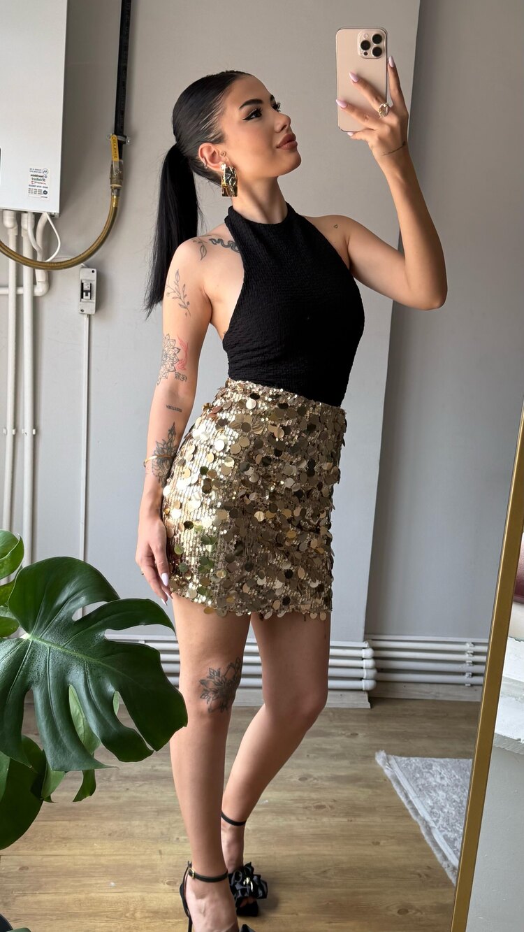 Zara model gold pulpayet etek 