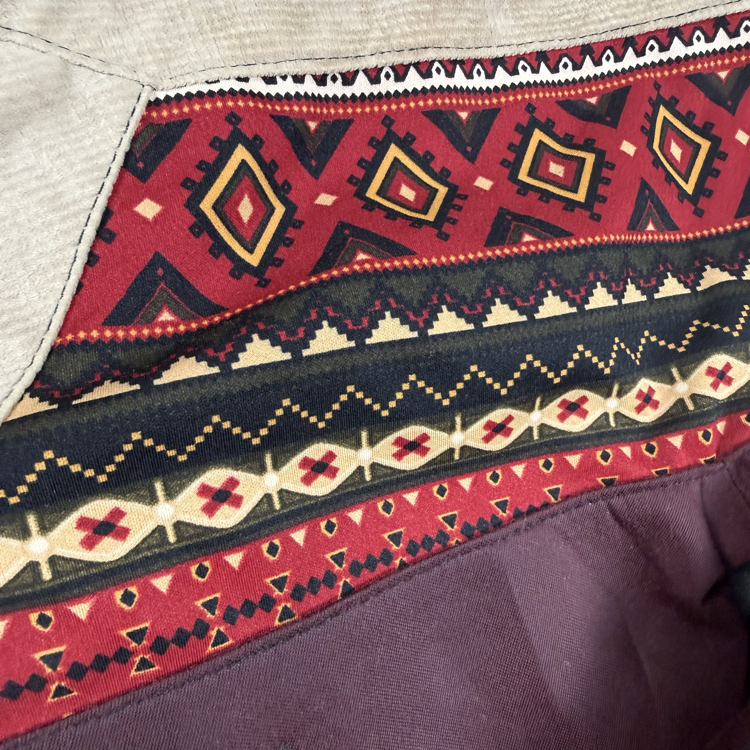 (S) Vintage Western Aztec Corduroy Panel Sherpa Bomber Jacket