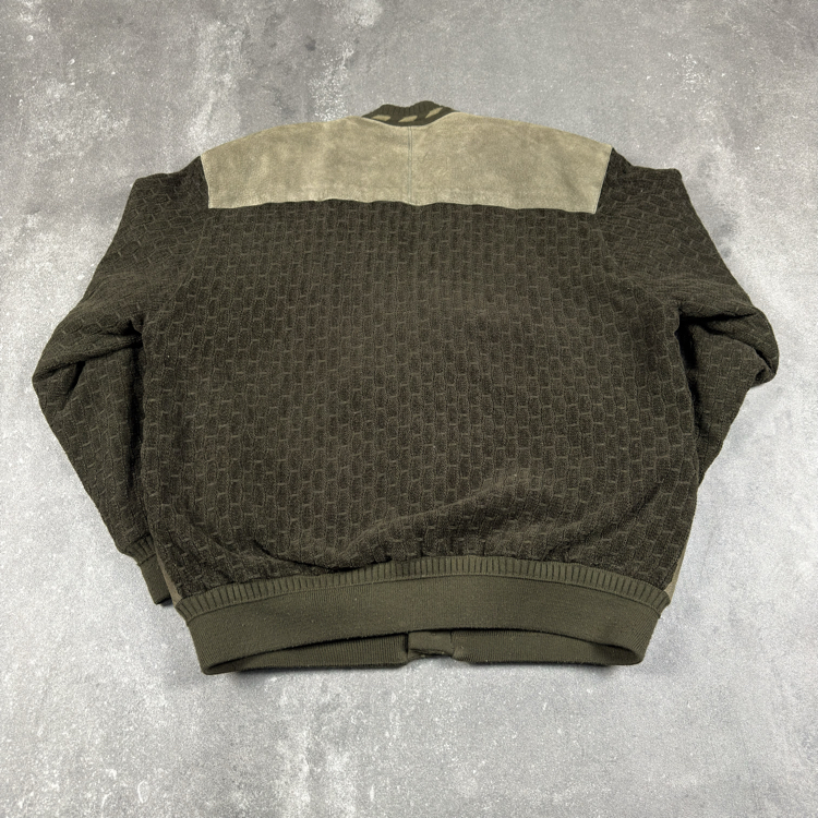 (XL) Vintage North Winds Leather Panel Argyle Cardigan