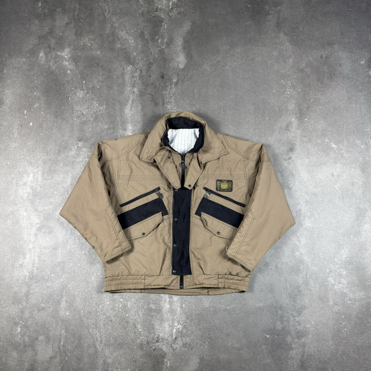 (XXL) Vintage Beige Black Utility Bomber Jacket