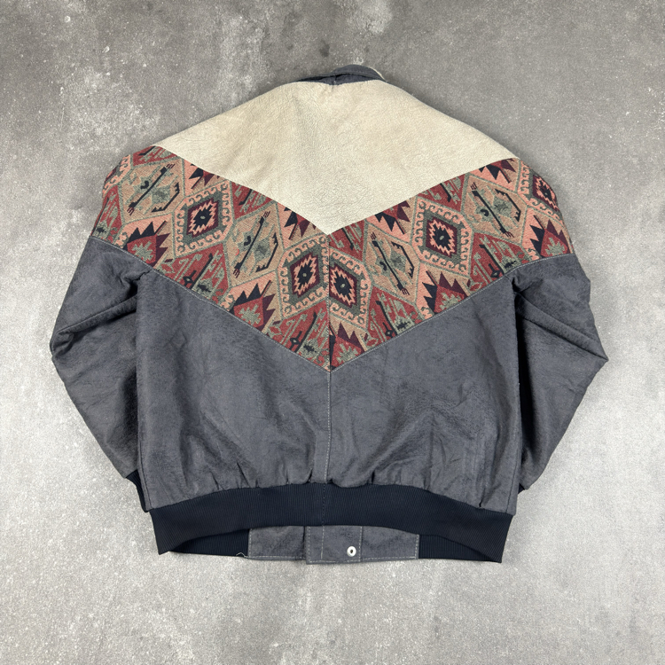 (M) Vintage 90s Southwestern Aztec Sherpa Collar Bomber Jacket