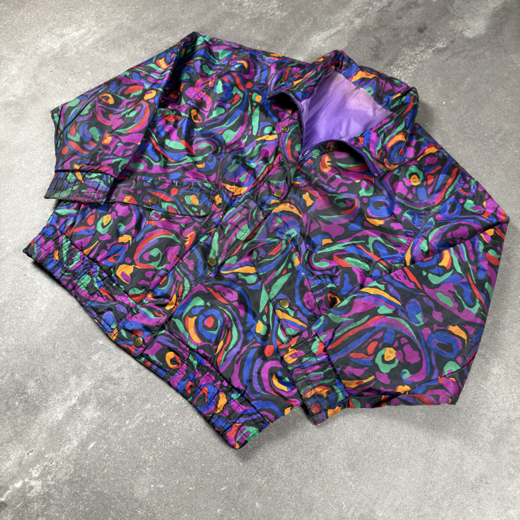 (L) Vintage 90s Abstract Print Windbreaker Jacket